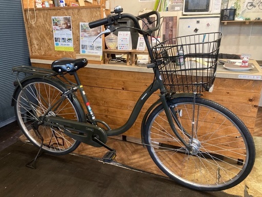 【BRIDGESTONE前後タイヤ・チューブ新品！】 LEDオートライト　26インチ自転車　マットモスグリーン