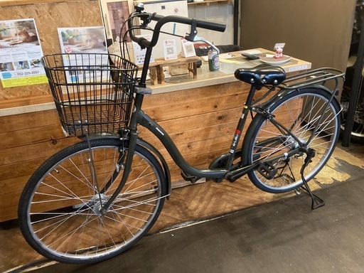 【BRIDGESTONE前後タイヤ・チューブ新品！】 LEDオートライト　26インチ自転車　マットモスグリーン
