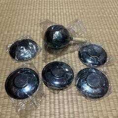 銀川堂 いぶし銀 黄銅 急須と茶托5枚セットの画像