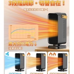 セラミックヒーター【2025冬新登場】 小型 速暖 電気ファンヒーター 省エネ節電 3段階温度調節の画像