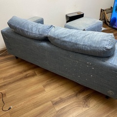 journal standard 人気ソファー！デニムカバー、フランクリンソファー、オットマン付きの画像