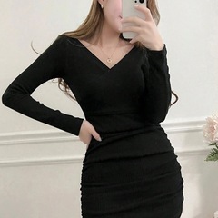 【SHEIN】女性エレガントなショートボディコンドレス 秋ドレス 長袖ドレスの画像