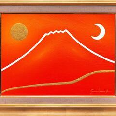●『朱に染まる赤富士』●がんどうあつし油絵画●F4号額縁付富士山真作山梨富士吉田発送の画像