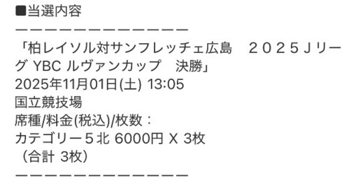 ルバン杯決勝のチケット（指定席3枚）