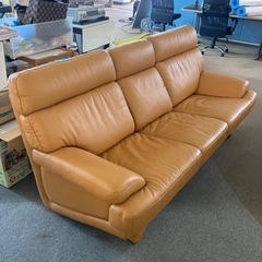 茶色３人がけソファー　美品の画像