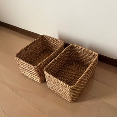 無印　重なるラタン長方形ボックス2個セットの画像
