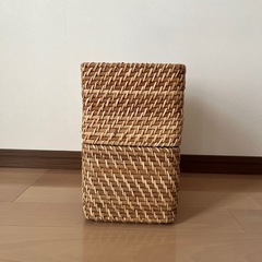 無印　重なるラタン長方形ボックス2個セットの画像