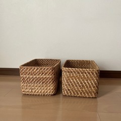 無印　重なるラタン長方形ボックス2個セットの画像