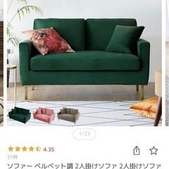 急募　LOWYA ベルベット調ソファー　※10/27夕方18時以降、10/28午後14時までに取りに来れる方お願いします！の画像