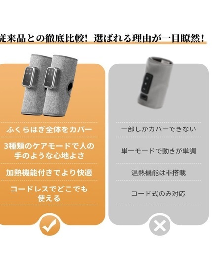 ふくらはぎケア 空気圧 温熱機能 3モード調整 静音設計 軽量コードレス