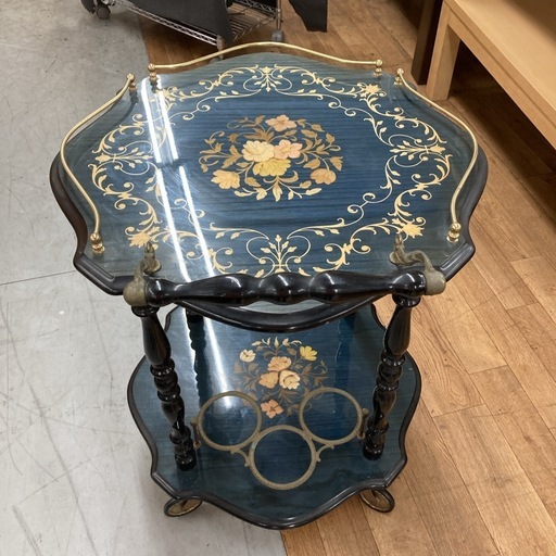 S744 ⭐ イタリア製 アンティークキッチンワゴン 象嵌細工 USED