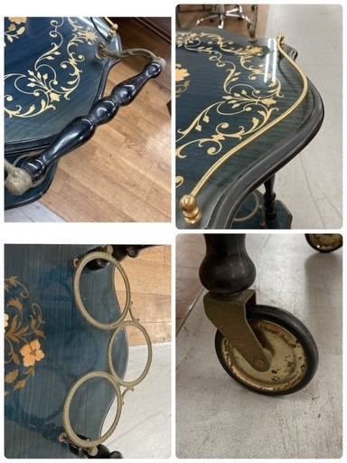 S744 ⭐ イタリア製 アンティークキッチンワゴン 象嵌細工 USED