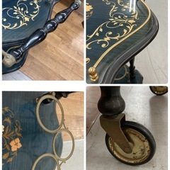 S744 ⭐ イタリア製 アンティークキッチンワゴン 象嵌細工 USEDの画像
