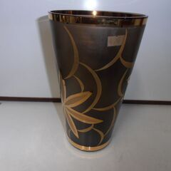613# 　ボヘミアガラス　花瓶　ブラウン＆ゴールドの画像