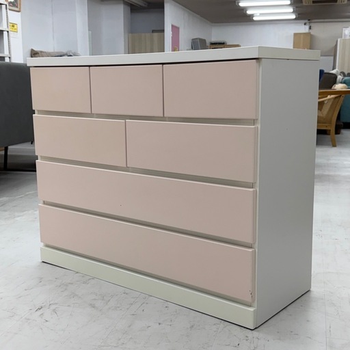 【美品‼️】大川家具 100cm幅4段ローチェスト タンス 衣類収納家具 パステルピンク♪