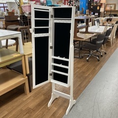S101 ⭐ アクセサリー収納付スタンドミラー ホワイト 幅36cm USEDの画像