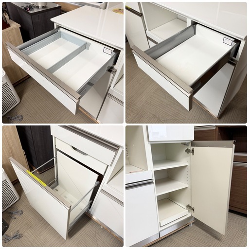 【 超美品‼️】定価22万♪ 綾野製作所 160cm幅キッチンカウンター 食器棚 収納家具 鏡面仕上げホワイト♪