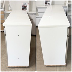 【 超美品‼️】定価22万♪ 綾野製作所 160cm幅キッチンカウンター 食器棚 収納家具 鏡面仕上げホワイト♪の画像