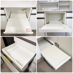 【 超美品‼️】定価22万♪ 綾野製作所 160cm幅キッチンカウンター 食器棚 収納家具 鏡面仕上げホワイト♪の画像