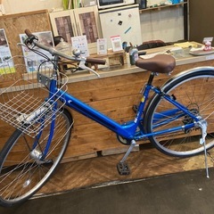 【SALE！10月末まで防犯登録無料！訳あり！前後タイヤ・チューブ新品！】 LEDオートライト　6段変速　27インチ自転車　スカイブルーの画像