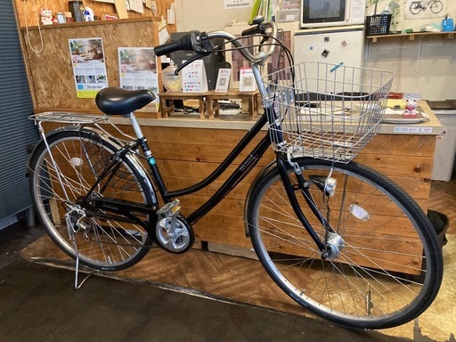 【SALE！10月末まで防犯登録無料！チェーン新品！】 LEDオートライト　6段変速　27インチ自転車　ブラック