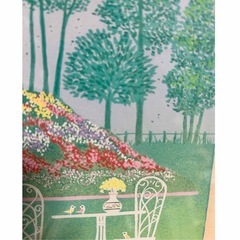 花とチャペル　小鳥　緑　吉岡浩太郎　額付き絵画シルクスクリーン初代の画像