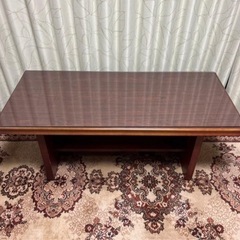 木製  ダークブラウン ガラス付き センターテーブルの画像