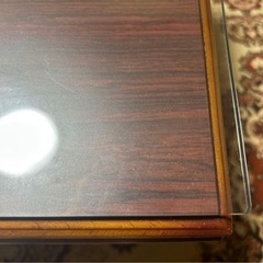 木製  ダークブラウン ガラス付き センターテーブルの画像