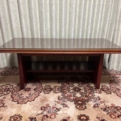 木製  ダークブラウン ガラス付き センターテーブルの画像