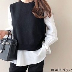 【新品未使用】【JUNOAH】レイヤードシャツフリル袖ニットベストの画像