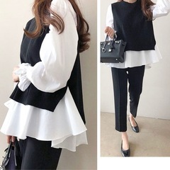 【新品未使用】【JUNOAH】レイヤードシャツフリル袖ニットベストの画像