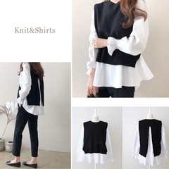 【新品未使用】【JUNOAH】レイヤードシャツフリル袖ニットベストの画像