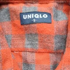 UNIQLO オレンジ×グレー チェック あったかネルシャツ 長袖 Sサイズの画像