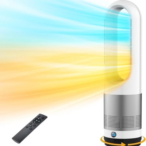 セラミックヒーター タワーファン 冷暖両用 羽根なし DCモーター 首振り