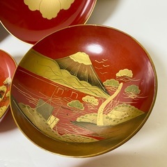 時代輪島塗　木盃　五三の桐紋　富士山の風景　宝図金蒔絵　日本の伝統工芸品　漆器盃の画像