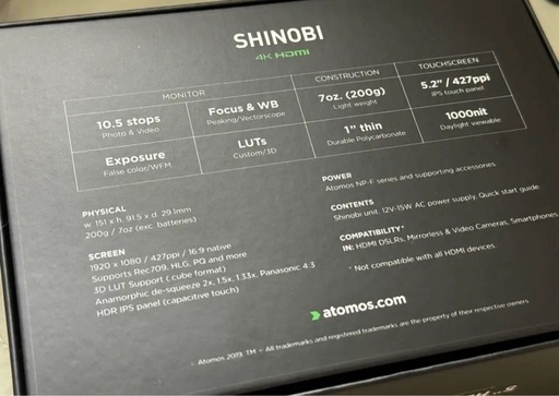 Atomos Shinobi 5インチ HDMI 4Kモニター
