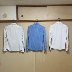 長袖シャツ ビジネスポロシャツ 3枚セット 白 青の画像