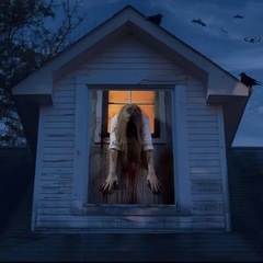 新品ハロウィン背景布　不気味なハロウィーンパーティー　ウィンドウカバー　血まみれのブロンドの女性のゴーストシルエット　ホラーの画像