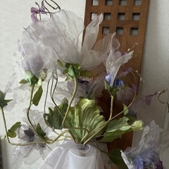 🌹パープル系オーガンジーアートフラワー　フラワーアレンジ　造花🌹の画像