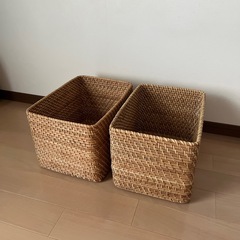 無印　重なるラタン長方形バスケット・大の画像