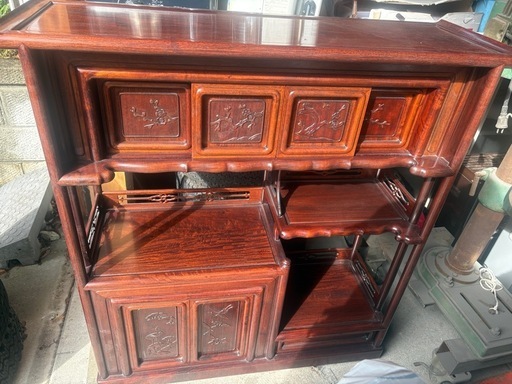 茶棚 茶箪笥 唐木 飾り棚 違い棚 透かし彫り 和家具 古民具 和モダン 和室 小型