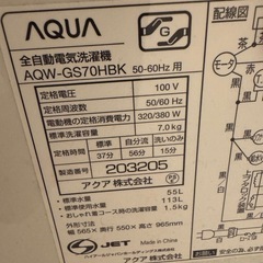 無料配送‼️AQUA 7キロ洗濯機2020年[1026AQ77の画像