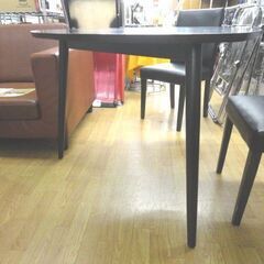 現状特価品！ おにぎり型ダイニングセット 3人掛け 幅100cm 三角形テーブル イス×3脚 天然木 ダークブラウン×ブラック 合皮 札幌 西岡店の画像