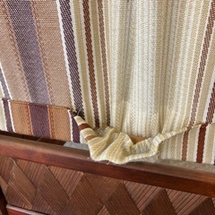 K2510-376 パーテーション 3連スクリーン 衝立 間仕切り アジアンレトロ ストライプ 一部安全ピン止めている箇所有り ほつれ汚れ有りの画像