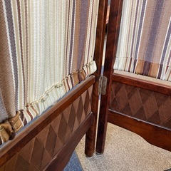 K2510-376 パーテーション 3連スクリーン 衝立 間仕切り アジアンレトロ ストライプ 一部安全ピン止めている箇所有り ほつれ汚れ有りの画像