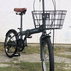 新品同様 MYPALLAS 折畳20インチ外装6段変速 カゴ付き・ドロヨケ付きの画像