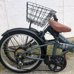 新品同様 MYPALLAS 折畳20インチ外装6段変速 カゴ付き・ドロヨケ付きの画像