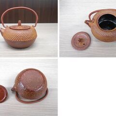 南部鉄器 ミニ鉄瓶と囲炉裏灰皿のセット 木製台付き 3点セット インテリア 置物 苫小牧西店の画像
