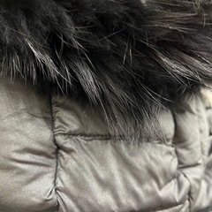 M【中古品】レディース ロングコート ダウン80% フェザー20% タヌキ チャイニーズラクーン 軽量 防寒着 ジャンパー 黒 チャコールグレー 光沢あり　Lサイズの画像