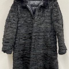 M【中古品】ARBORETNE　リバーシブル リス 毛皮 ダウンコート ロングコート レディース 黒 M~L 2way アウターの画像